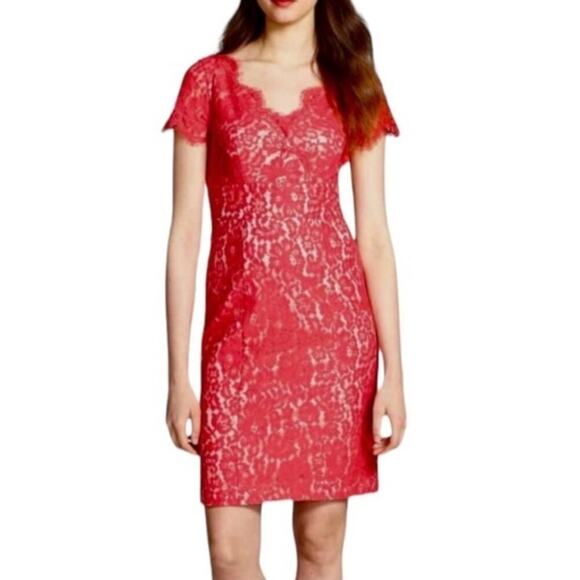 Eliza J Dresses & Skirts - NWT Eliza J Coral Lace Cap Sleeve Surplice Neck Sheath Dress, sz 10